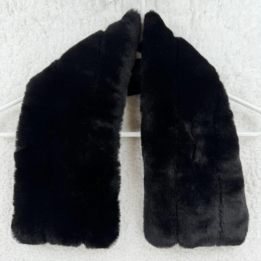 White House Black‎ Market Scarf Womens One Size Black Faux Fur Neck Warmer Wrap